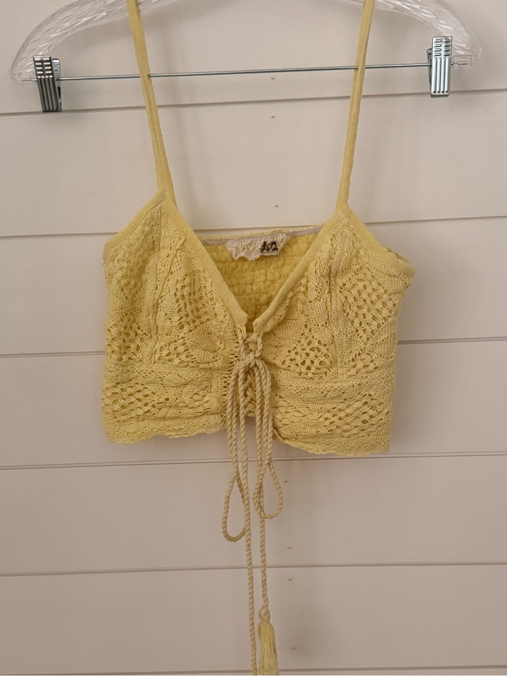 Jen's Pirate Booty Yellow Crochet Tie-Front Crop Top Boho Fairycore size S